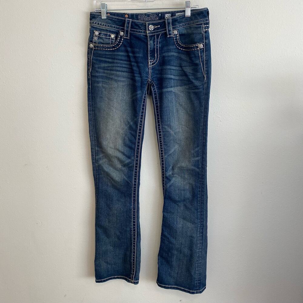 Miss Me Women's Jeans Signature Rise Boot Cut Thick Stitch Blue 29